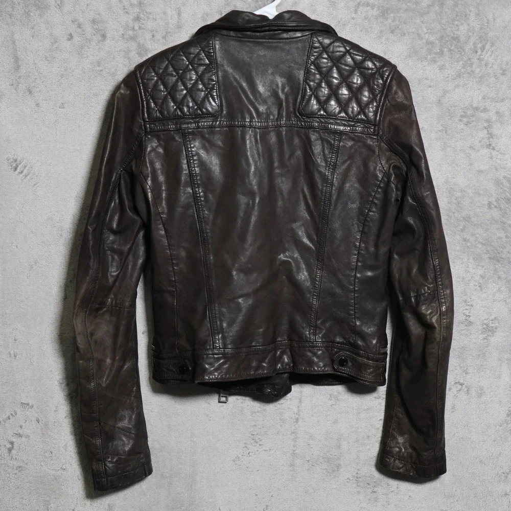 AllSaints Jacket Womens US 4 Brown Black Conroy Leather Biker Quilted Moto